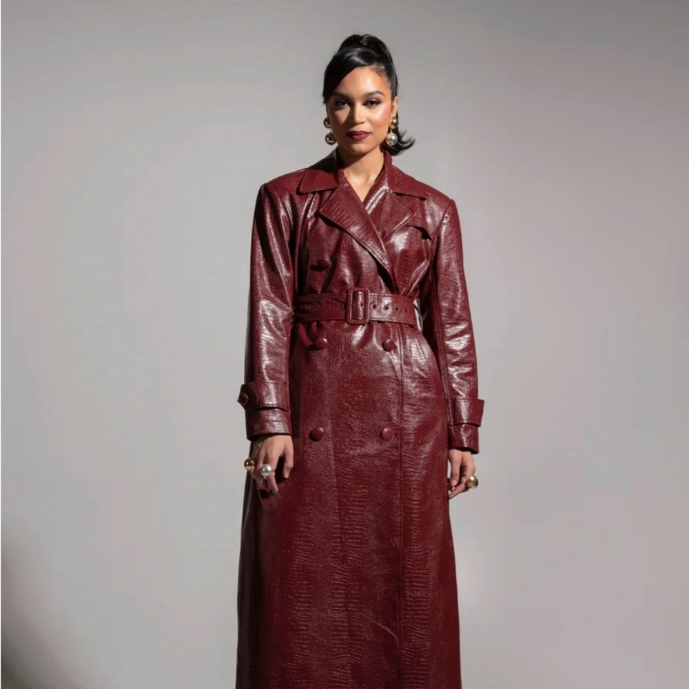 OFUURE Deep Red Leather Trench Coat